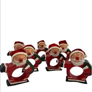 7 VTG Wooden Santa Claus Napkin Rings Taiwan